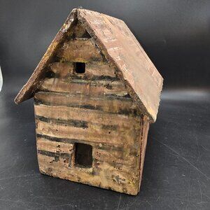 Rustic Handmade Wooden Log Cabin Birdhouse Watercolor Painted Finish CM2248